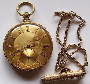 OLD Antique JOHN SANDERS 14K GOLD POCKET WATCH Liverpool KEY WIND FOB & Box MENS