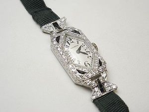Vintage 1920's MOVADO Ladies Diamond & Sapphire Platinum Deco Watch