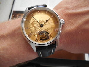 18K SOLID GOLD DIAL HAND ENGRAVED IN 1800s SWISS MADE SKELETON ETA 6498 MOVEMENT