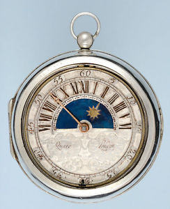 Very Fine Early 18th Century Sun and Moon Dial Verge Pocket Watch Signed Quare