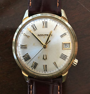 Vintage Bulova Accutron Quartz 18K Yellow Gold 34mm Silver Dial Circa 1960 Watch