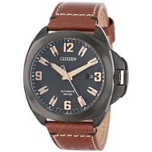 Citizen NB0075-11F Mens Black Dial Automatic Watch with Leather Strap