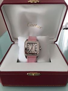 Cartier Santos 100 w20126x8 Stainless Steel Silver Dial Pink Leather Ret: €6.000