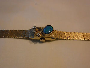 VINTAGE Geneva 14k GOLD AUSTRALIAN FIRE OPAL & DIAMOND WOMEN BRACELET WATCH