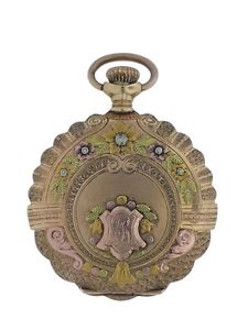 Elgin 4 Color Scalloped Case Pocket Watch in 14K White, Rose, Green ,Yellow Gold