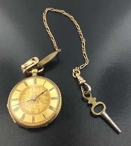 Antique 18k yellow gold Baume Genève pocket watch with GF chain