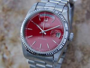 Bulova Super Seville Swiss Made Day Date Mens Automatic Watch c1980 Y1