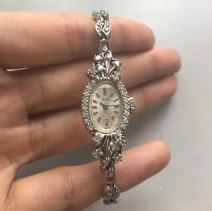 VINTAGE 14K ELGIN DIAMOND WRIST WATCH FOR WOMEN SWISS MADE