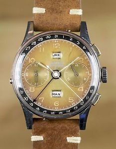 Vintage Angelus Chronodato Calendar Chronograph Rare Tropical Gilt Dial NR