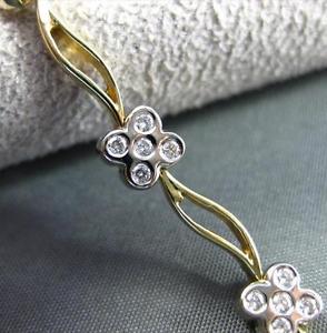 ANTIQUE 1.10CT DIAMOND 18KT WHITE & YELLOW GOLD DAISY FLOWER BRACELET !!! #1688