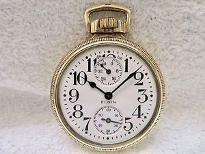 1914 ELGIN VERITAS UP/DOWN Wind Indicator 23 Jewels Pocket Watch 16 Size 14kgf