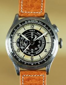 Vintage Ora Stopwatch Chronograph Wristwatch Two-Tone Sector Dial RARE