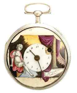 Fancy Dialed Large Silver Open Face Case 52mm Verge Girardier Laine Pocket Watch