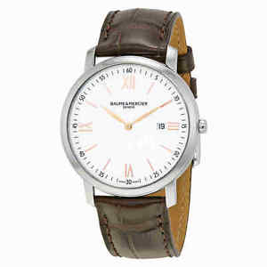 Baume and Mercier Classima White Dial Brown Leather Mens Watch 10181