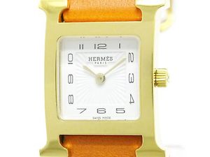 Near Never Used HERMES H Watch Double Tour Gold Plated Watch HH1.201 (BF300353)