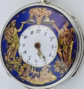 MUSEUM silver Verge Fusee AUTOMATON REPEATER watch.Marie Antoinette portrait