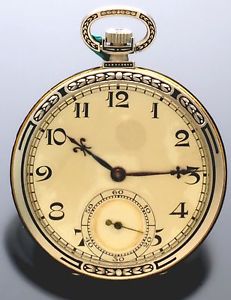 Art Deco Platinum and Enamel Movado Pocket Watch Antique Circa 1905
