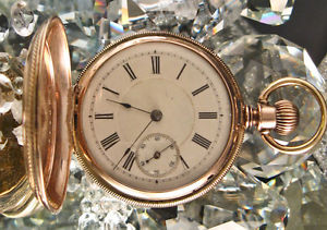 R W ROCKFORD 14 CT GOLD POCKET WATCH  COLLIE SHEEP DOG 1889 WORKING SERVICED