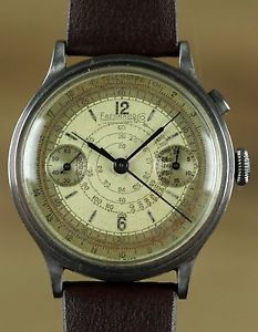 Vintage Eberhard Pre-Extra Fort Chronograph Wristwatch Tri-Tone 40mm RARE NR