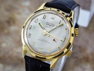 Vulcain Mens Rare Alarm 1970s Gold Plated Swiss Made Vintage Watch LA32