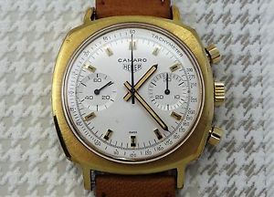 Heuer Camaro chronograph vintage mens watch gold plated Valjoux 7733 movement