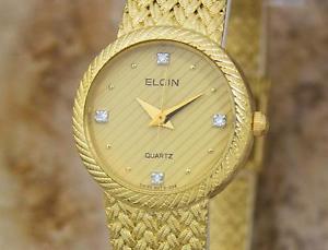 Elgin Swiss Made Ladies Gold Plated Luxurious 22mm Quartz Dress Watch DSI11