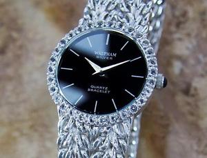Waltham Solid 925 Silver 1970s Ladies Swiss Made Quartz Luxury Dress Watch Y110