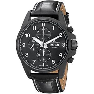 Jacques Lemans 1-1750C Mens Black Dial Analog Automatic Watch with Leather Strap