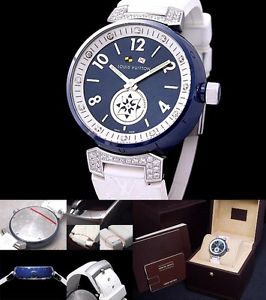 LOUIS VUITTON TAMBOUR LOVELY CUP LV MM WATCH DIAMOND Q13MI Navy Excellent++