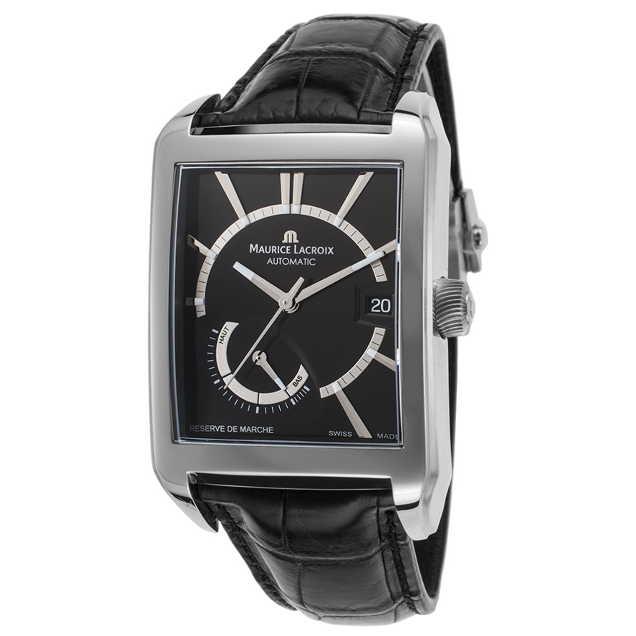 Maurice Lacroix Pontos PT6217-SS001-330 Mens Black Dial Watch with Leather Strap