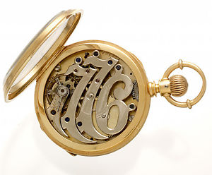 REPUBLIC 1776 CENTENNIAL 18K DISPLAY WATCH W/RARE CUT-AWAY PLATES & ORNATE DIAL