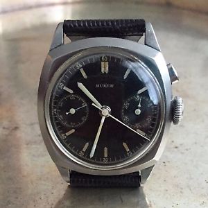 HUBER German 1940s WWII Military One Button Chronograph Cushion Staybrite Black