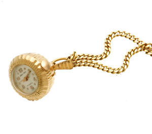 18K Gold Swiss Den Ro Faceted Ball Ladies Pendant Watch with 24” 18K Gold Chain