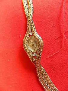 Ladies LUCIEN PICCARD 14K Yellow gold 25.8 grams twist rope 2 diamonds watch