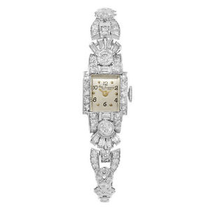 Jules Jurgensen 3.5 Cttw Diamanten 950 Platin &14K Weiss Gold Damen Armbanduhr