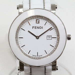 FENDI Quartz Watch F642140D Ceramic SS White Diamond Dial NOS Free Ship MC #0693