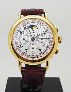 Vintage Mint 18K Gold Bulova Chronograph Moon Phase Men Watch Lemania 1883