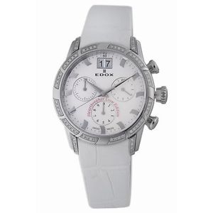 Edox 10018 3D AIN1 Womens White Dial Analog Quartz Watch with Calfskin Strap