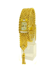 Vintage Ladies Geneva Diamond Bracelet Tassel Watch In 14K Yellow Gold c.1940's