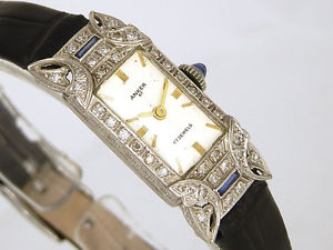 VINTAGE ANKER DAMENUHR in PLATIN besetzt mit 36 DIAMANTEN + 2 SAFIREN