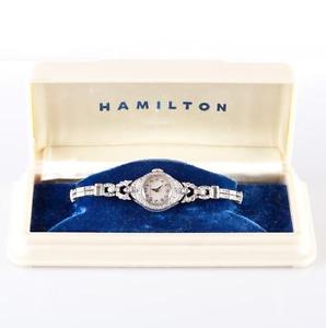 Vintage 1930's Platinum Hamilton Wrist Watch W/ Diamond Bezel & Bracelet 4.12ctw