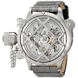 Invicta 14629 Mens Silver Dial Analog Mechanical Watch with Leather Strap