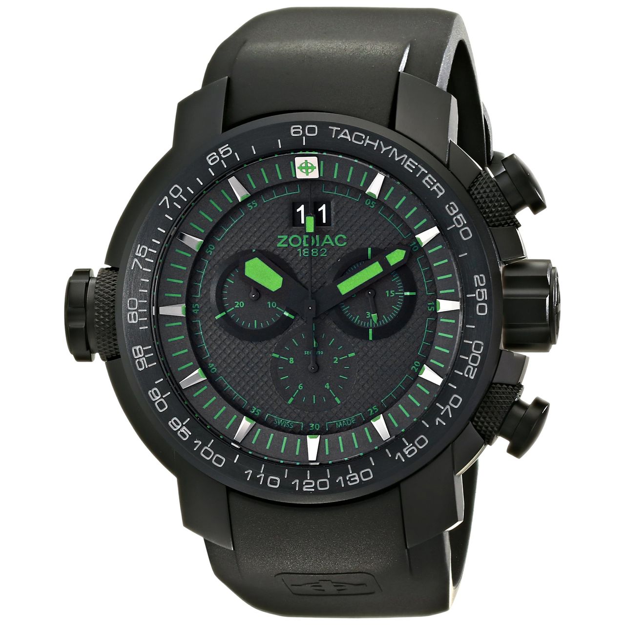 Zodiac ZO8560 Mens Black Dial Analog Quartz Watch with Rubber Strap
