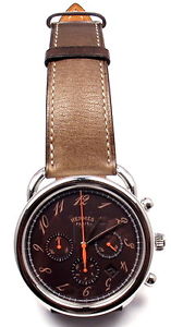 Authentic! Hermes Arceau SS TGM Automatic Chronometer 43mm Barenia Leather Watch