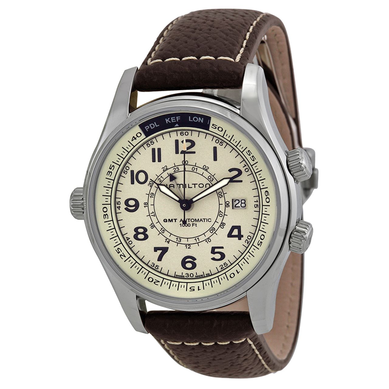 Hamilton H77525553 Mens Beige Dial Analog Automatic Watch with Leather Strap
