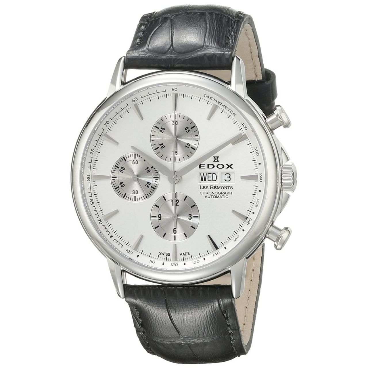 Edox 01120 3 AIN Mens Silver Dial Analog Automatic Watch with Leather Strap