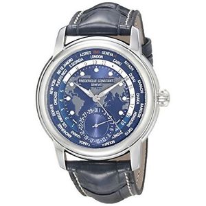 Frederique Constant Men's FC718NWM4H6 Worldtimer Automatic Watch With Blue Leath
