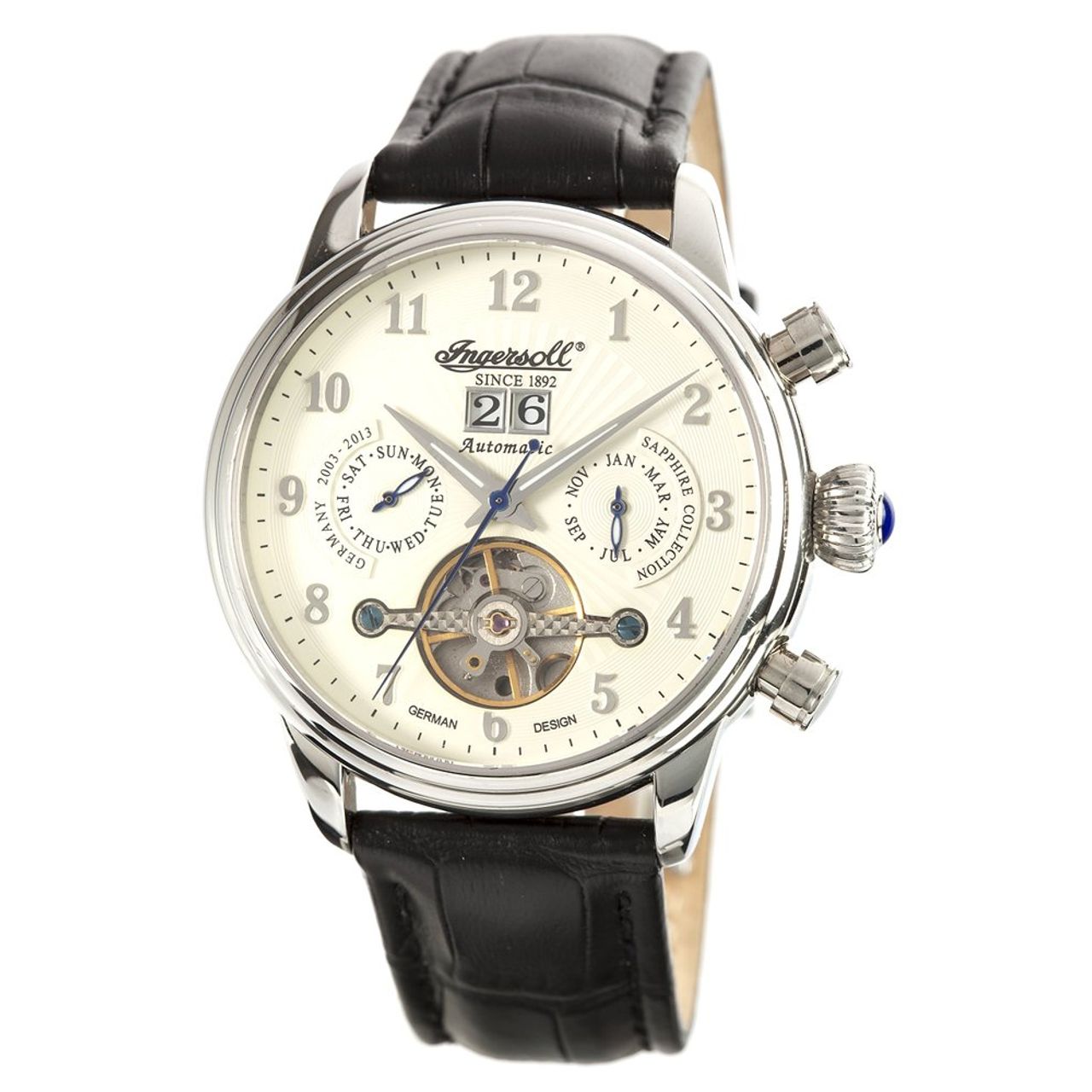 Ingersoll IN1510WH Mens White Dial Analog Automatic Watch with Leather Strap