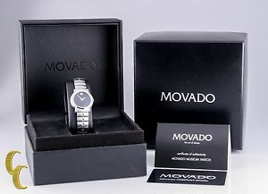Women's Movado Stainless Steel Museum Watch W/Diamond Bezel Black Dial w/Box