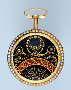 Unusual Pearl Set Gold and Enamel Verge Watch made for Turkish Market